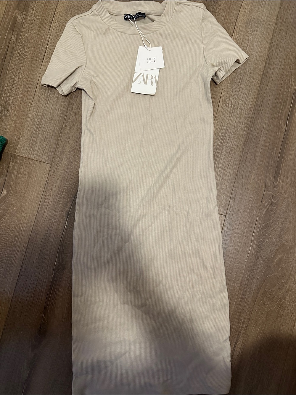 ZARA Cream Ribbed Short Sleeve Midi Dress